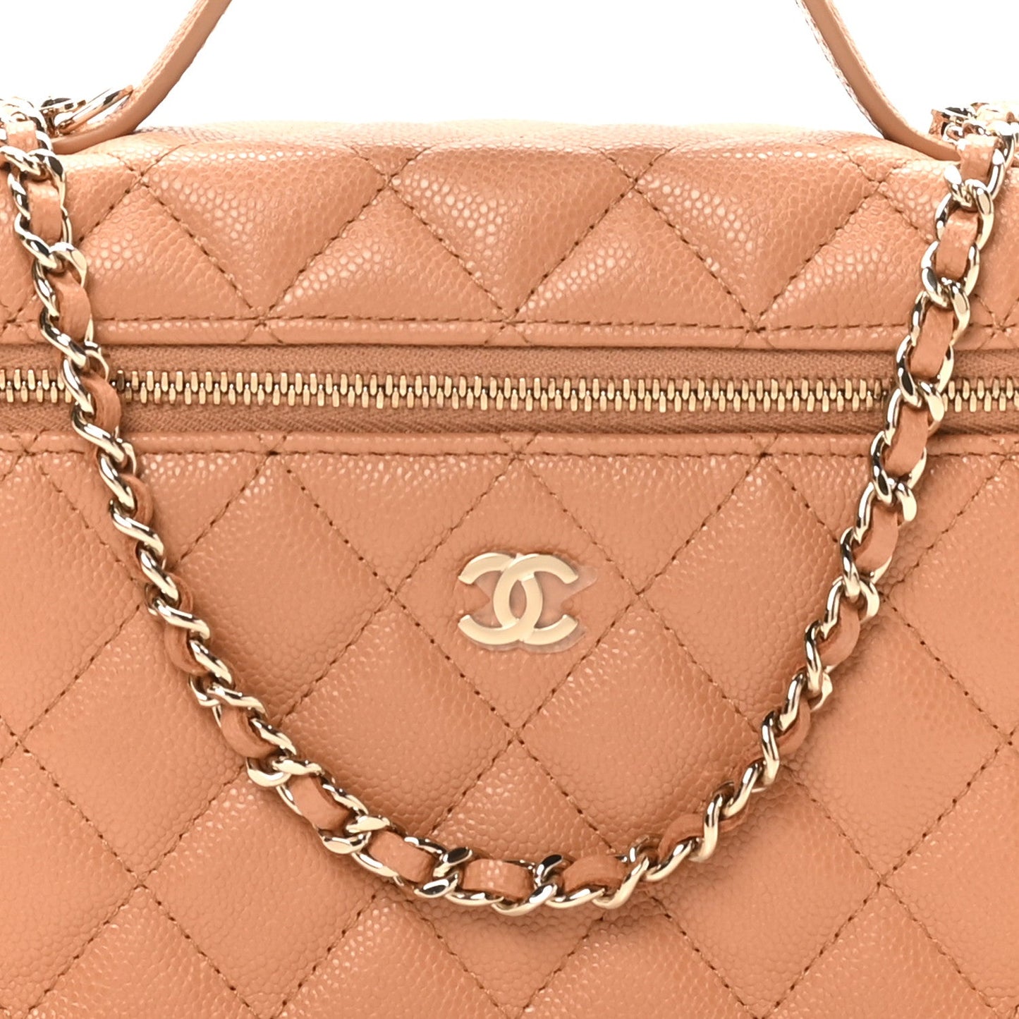 Caviar Quilted Top Handle Slim Vanity With Chain Brown