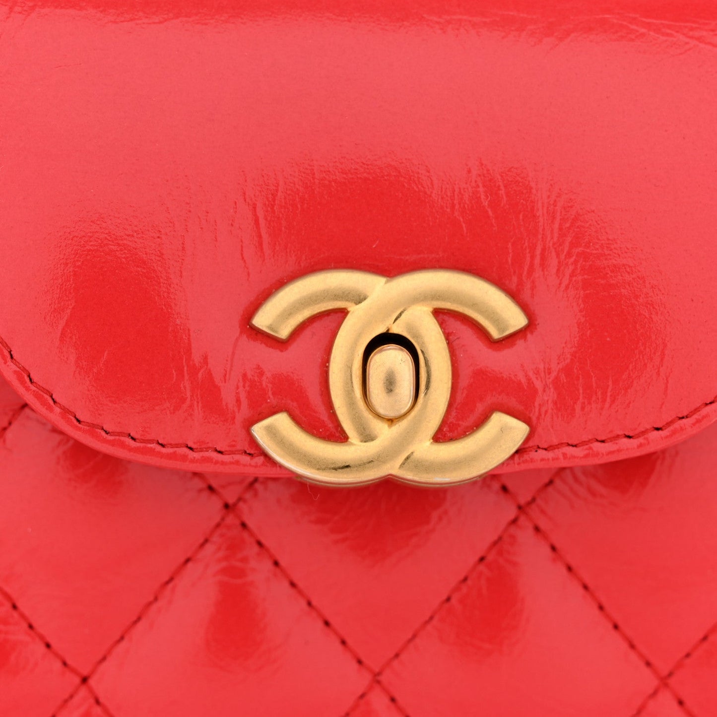 Shiny Aged Calfskin Quilted Nano Kelly Shopper Red