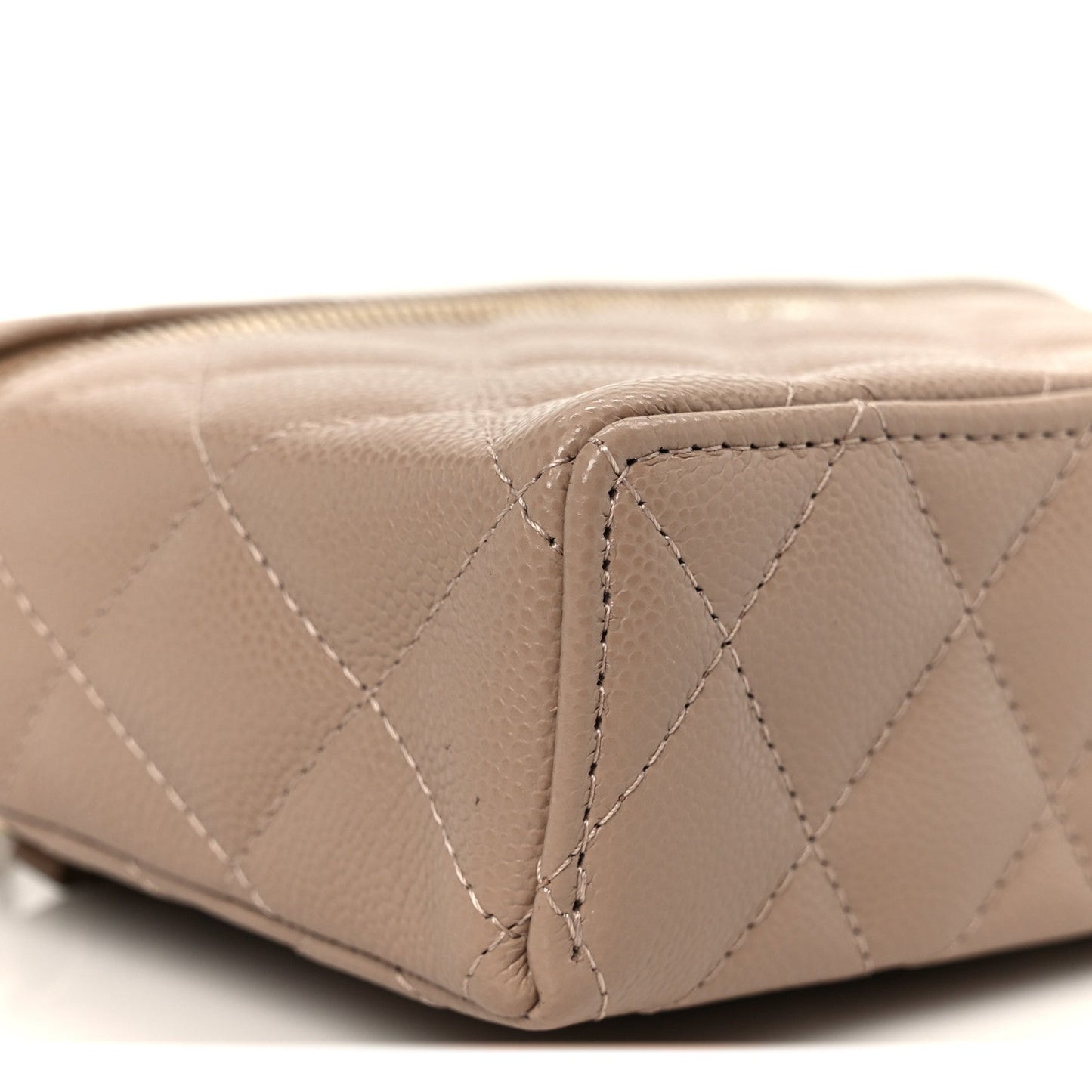 Caviar Quilted Top Handle Slim Vanity With Chain Dark Beige