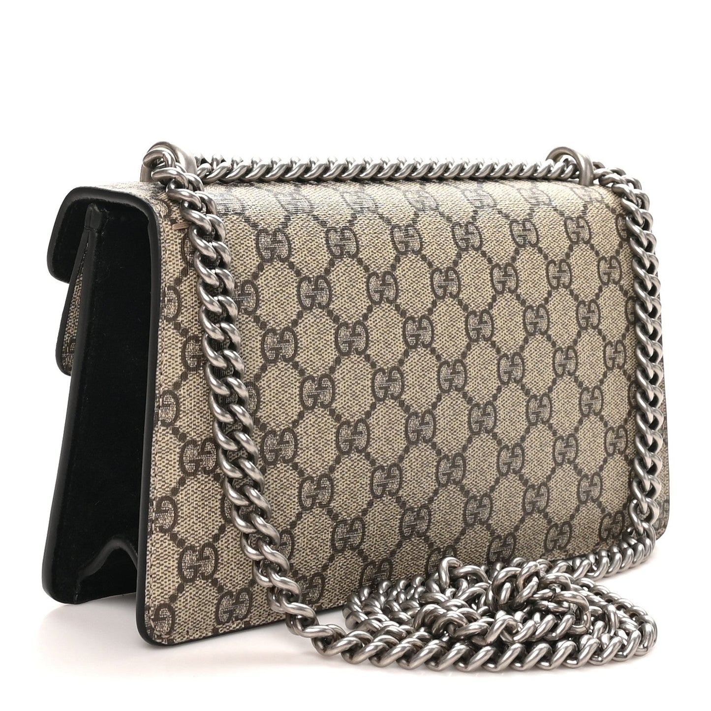 GG Supreme Monogram Suede Crystal Small Dionysus Shoulder Bag Beige Ebony Black Beige Ebony Black
