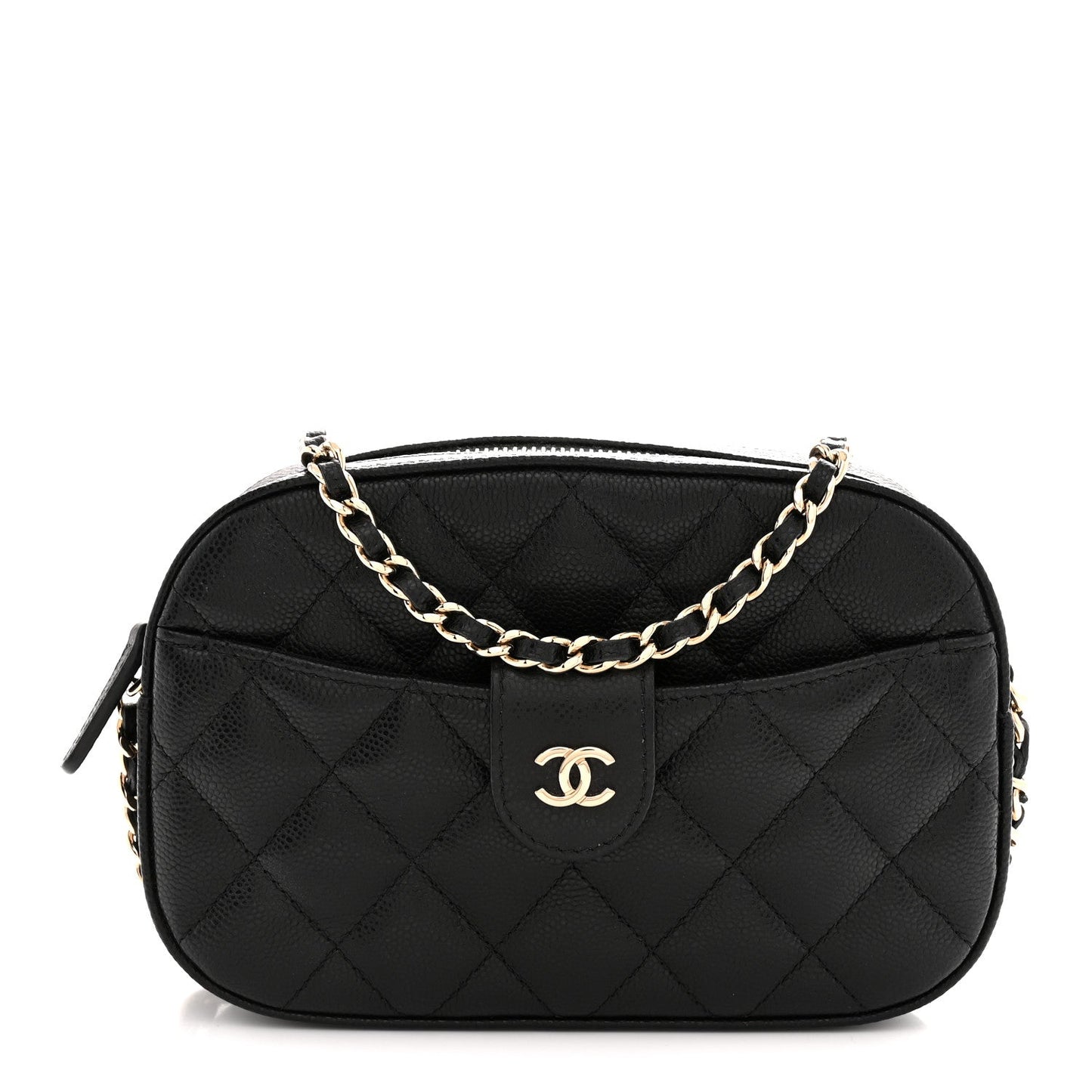 Caviar Quilted Chain Camera Bag Black