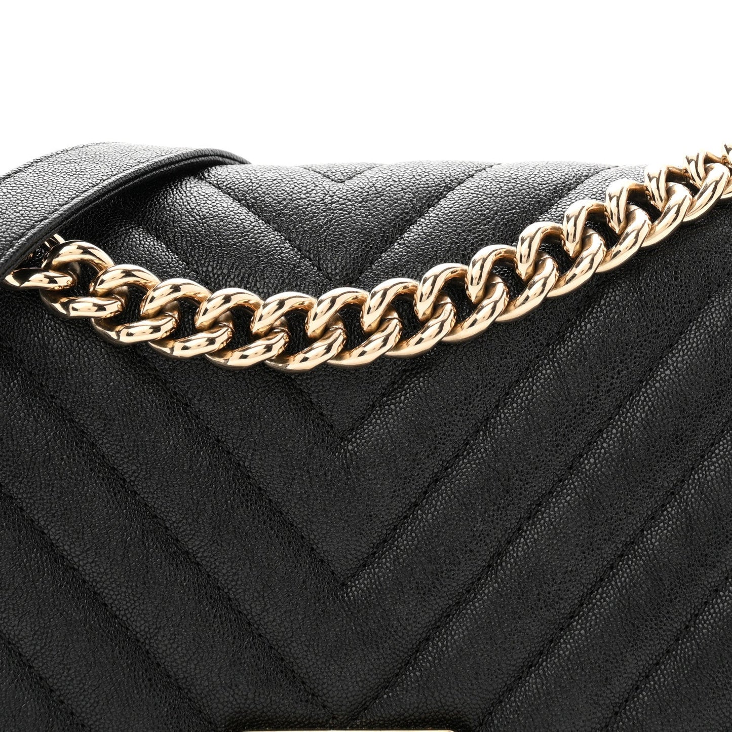 Iridescent Caviar Chevron Quilted Medium Boy Flap Black