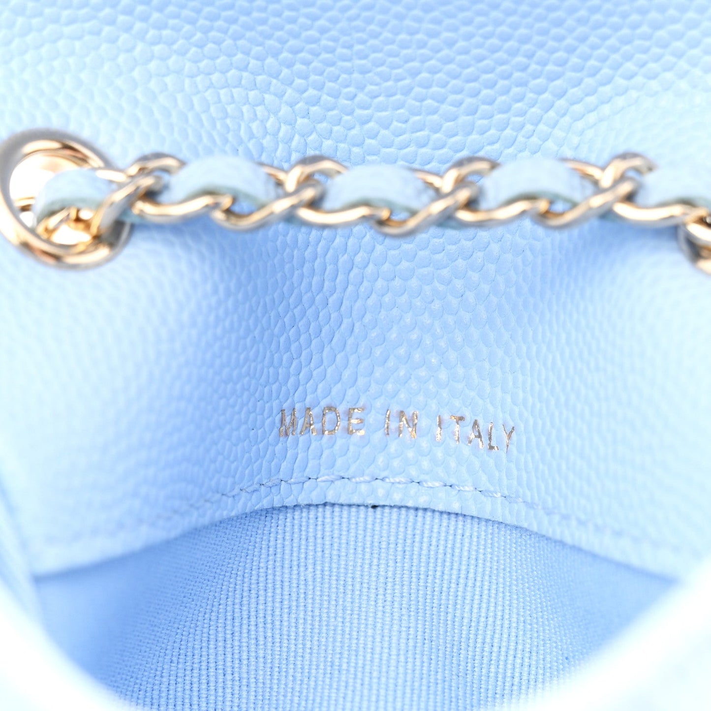 Caviar Quilted Flap Chain Waist Bag Light Blue