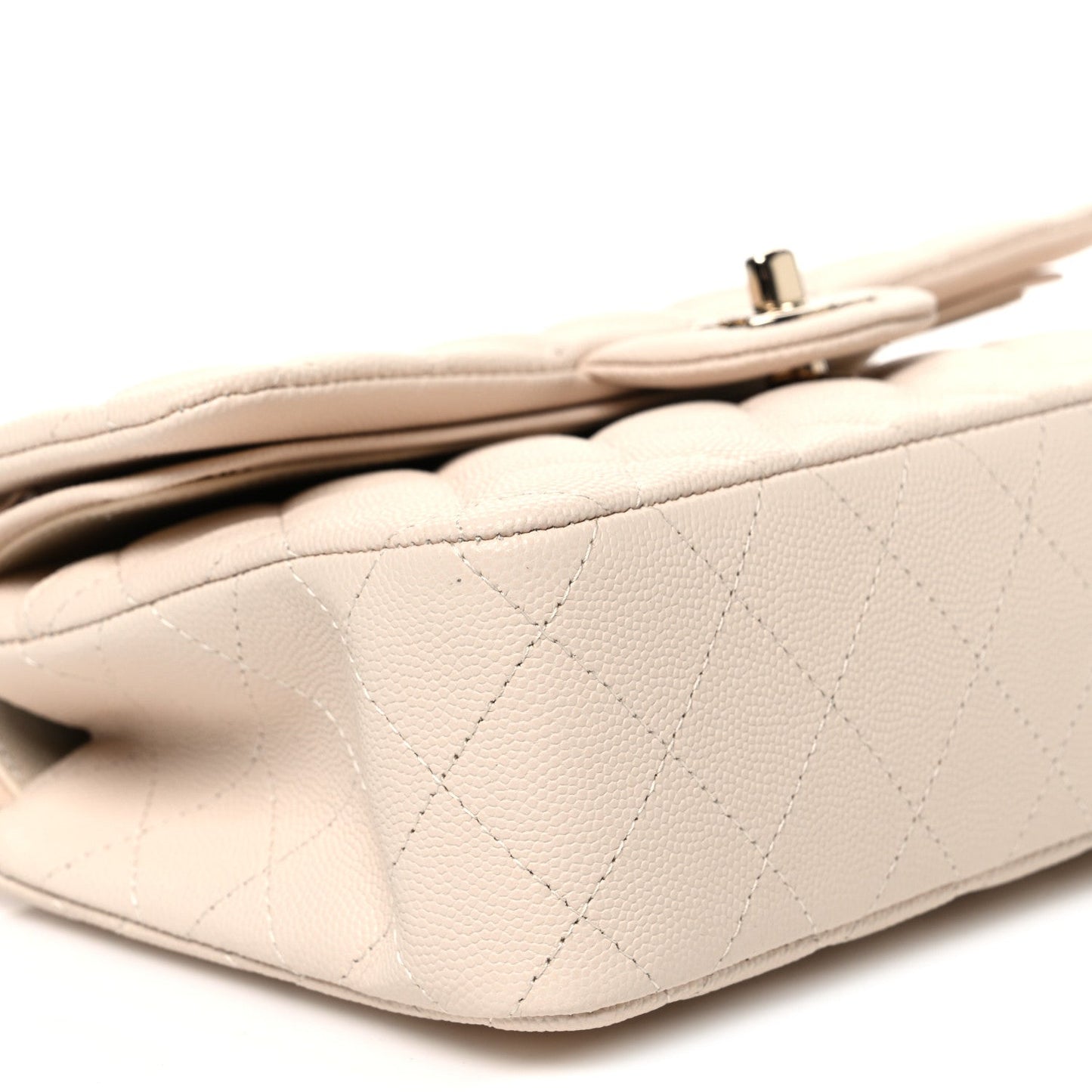Caviar Quilted Small Double Flap Light Beige
