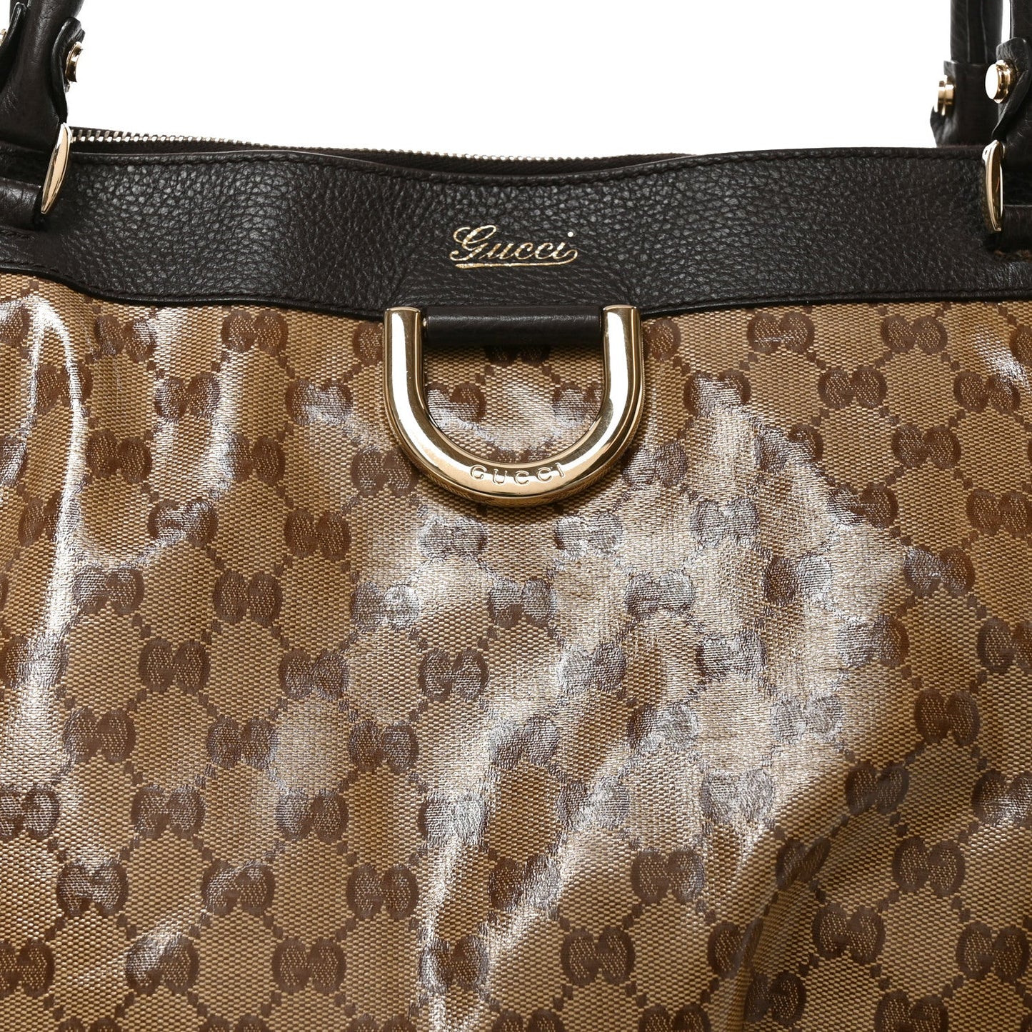 Crystal Monogram Large D Gold Ring Tote Dark Brown