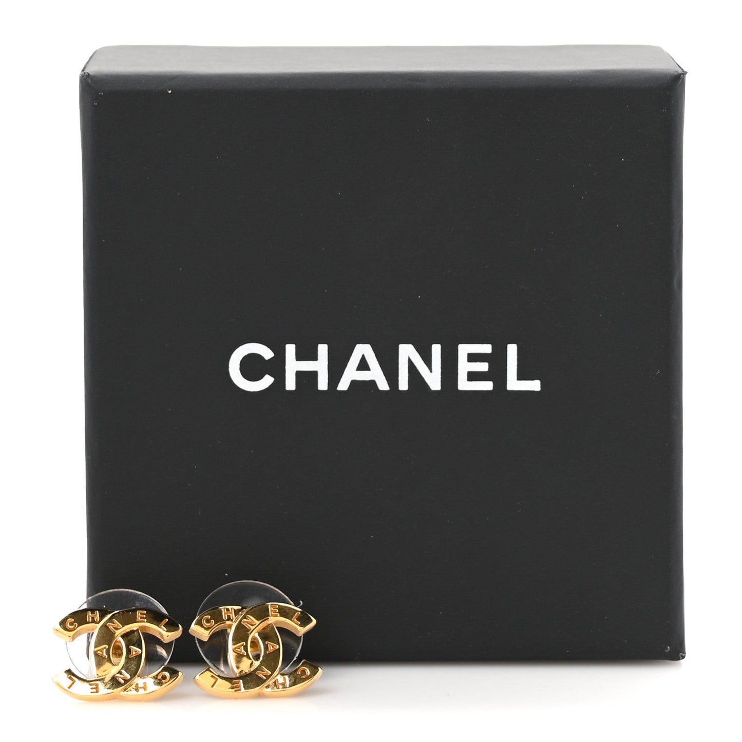 Metal CC Paris Button Stud Earrings Gold
