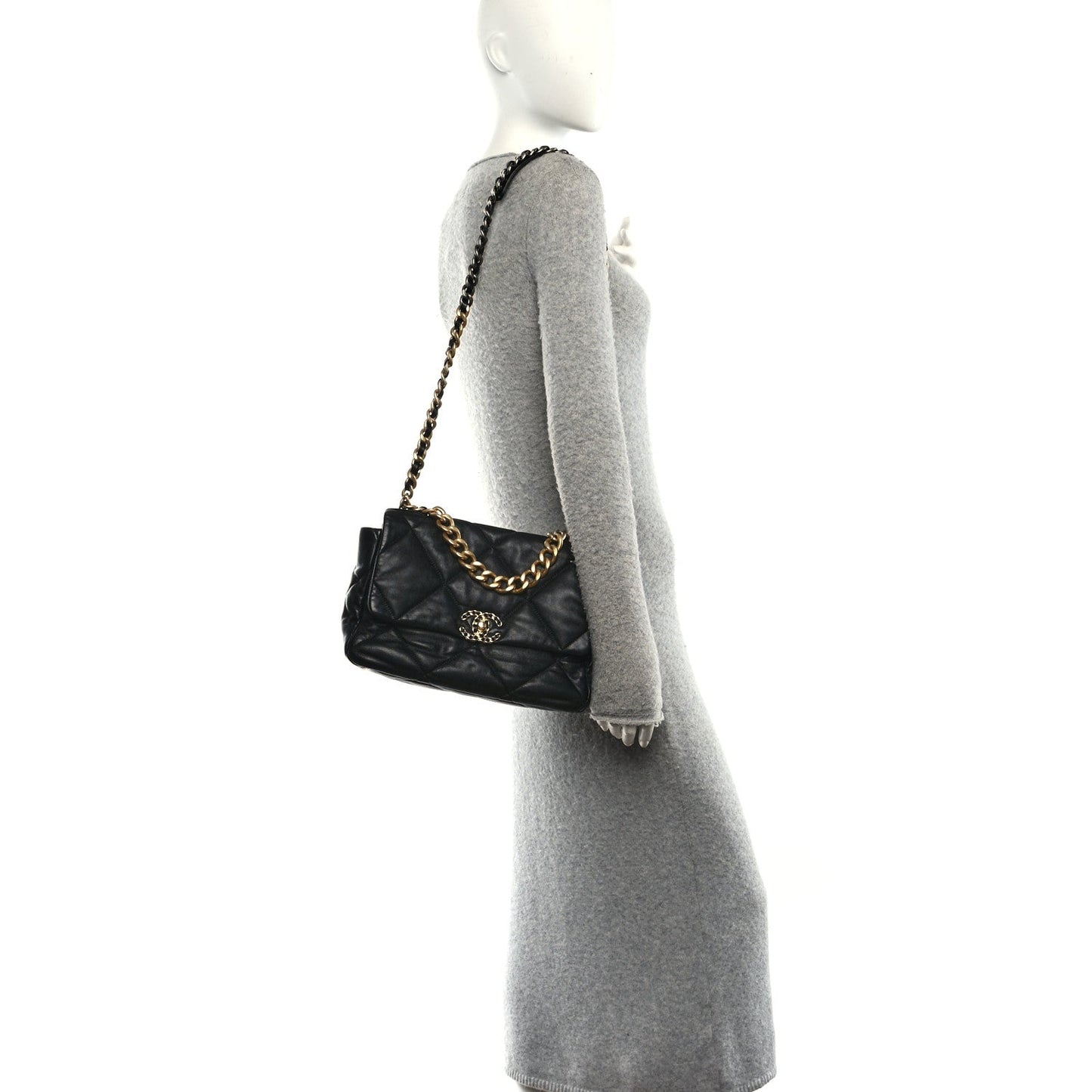 Lambskin Quilted Large Chanel 19 Flap Black