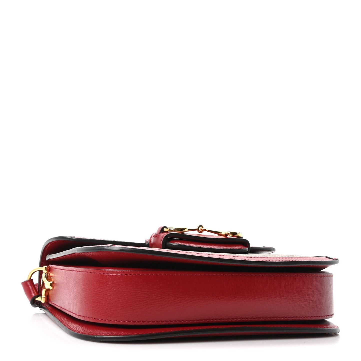 GG Supreme Monogram Azalea Calfskin Horsebit 1955 Shoulder Bag Beige Ebony New Cherry Red