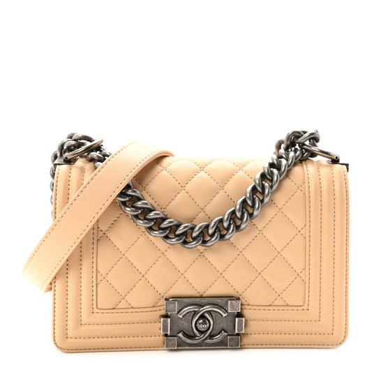 Lambskin Quilted Small Boy Flap Beige