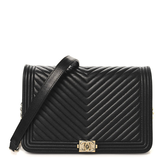 LAmbskin Chevron Boy Wallet On Chain WOC Black