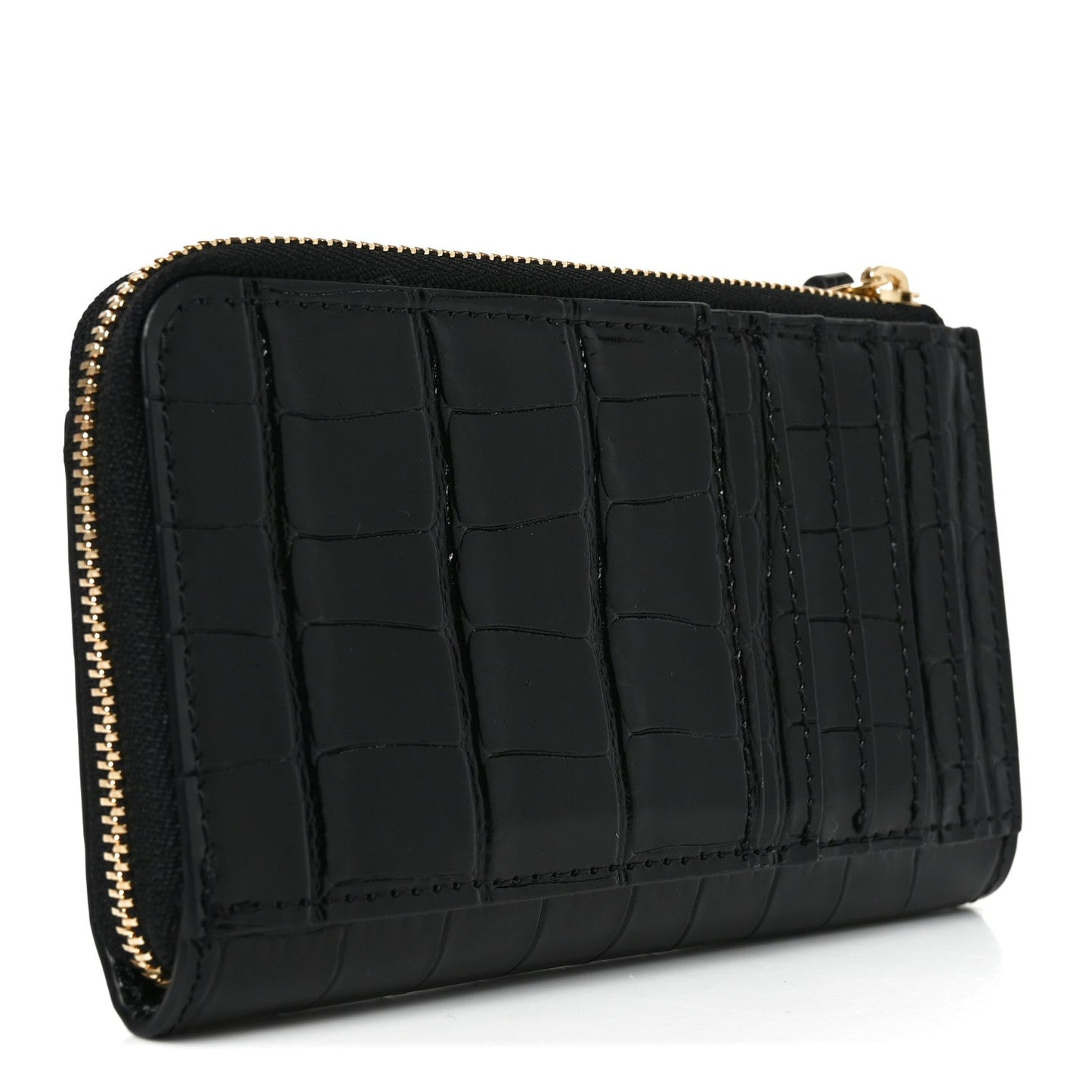 Calfskin Crocodile Embossed Crococo Zipped Card Holder Black