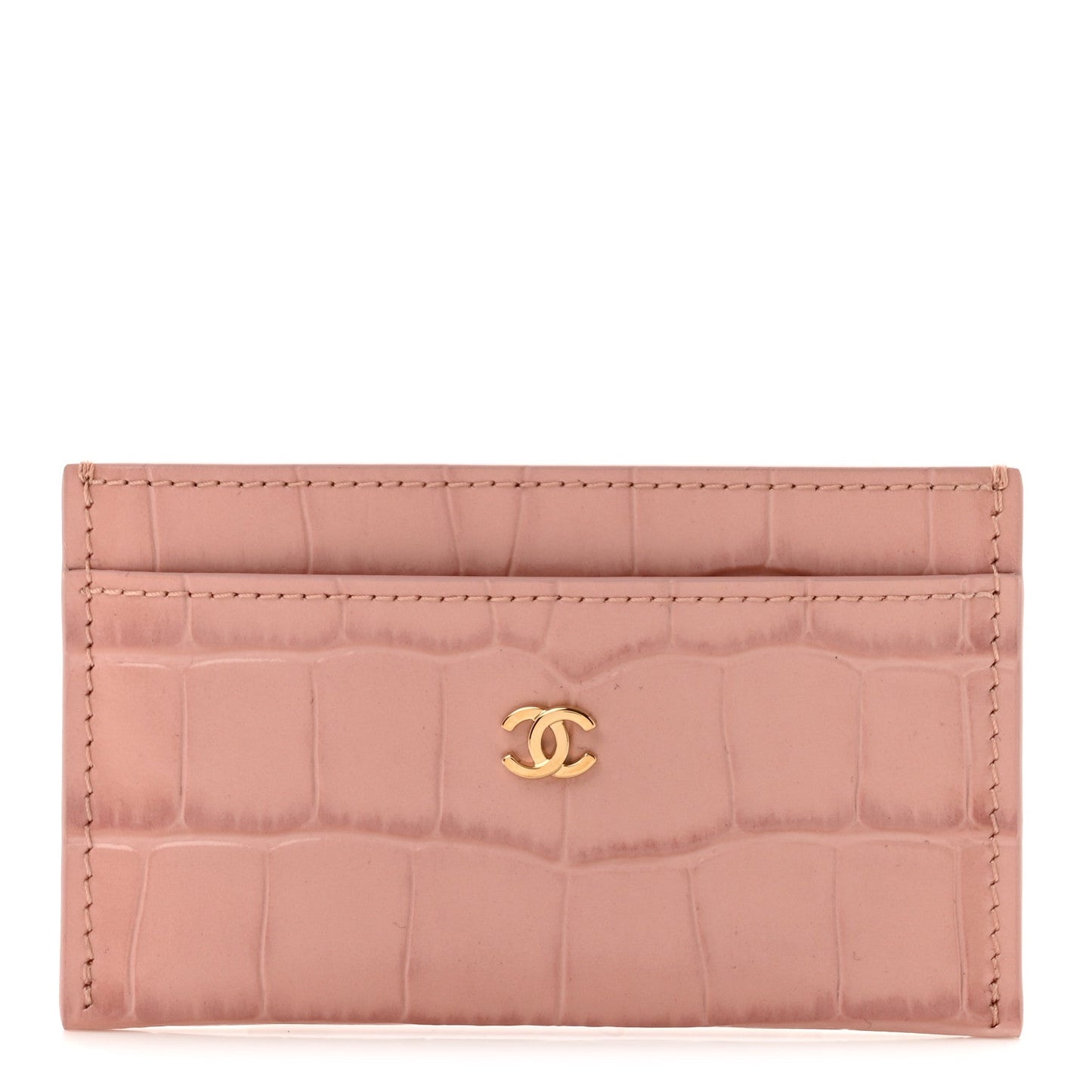 Calfskin Crocodile Embossed Crococo Card Holder Light Pink