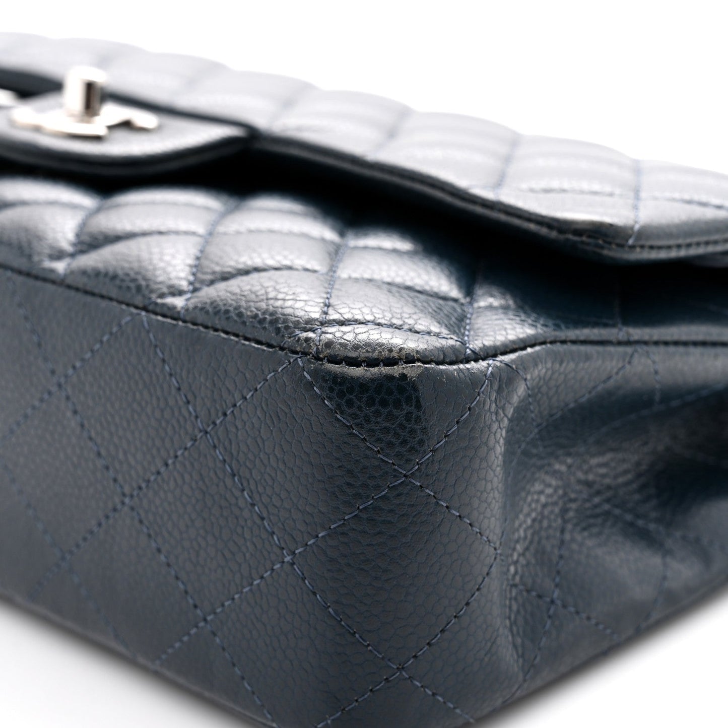 Caviar Quilted Medium Double Flap Navy