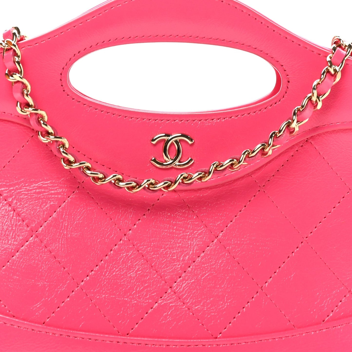 Shiny Crumpled Calfskin Quilted Nano 31 Shopping Bag Pink