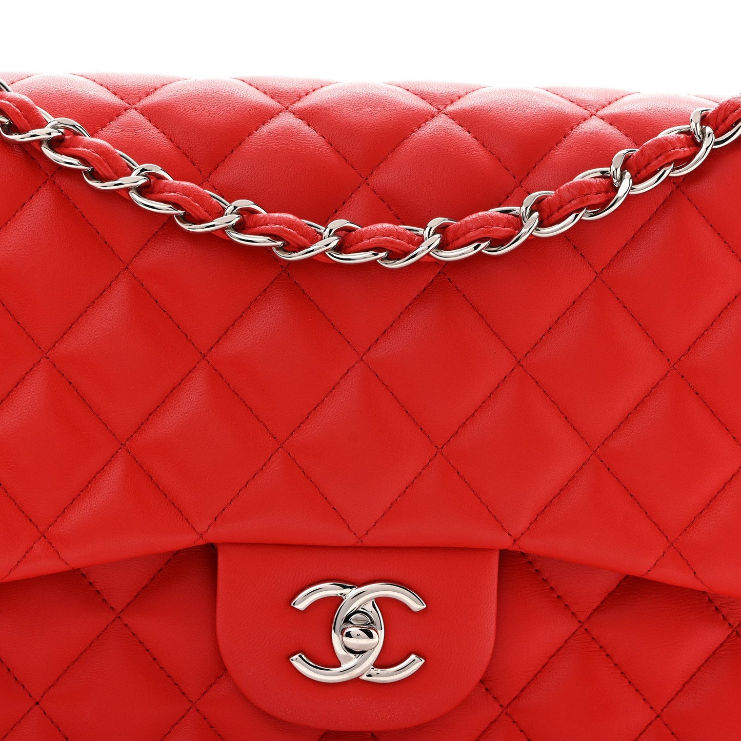 Lambskin Quilted Jumbo Double Flap Red