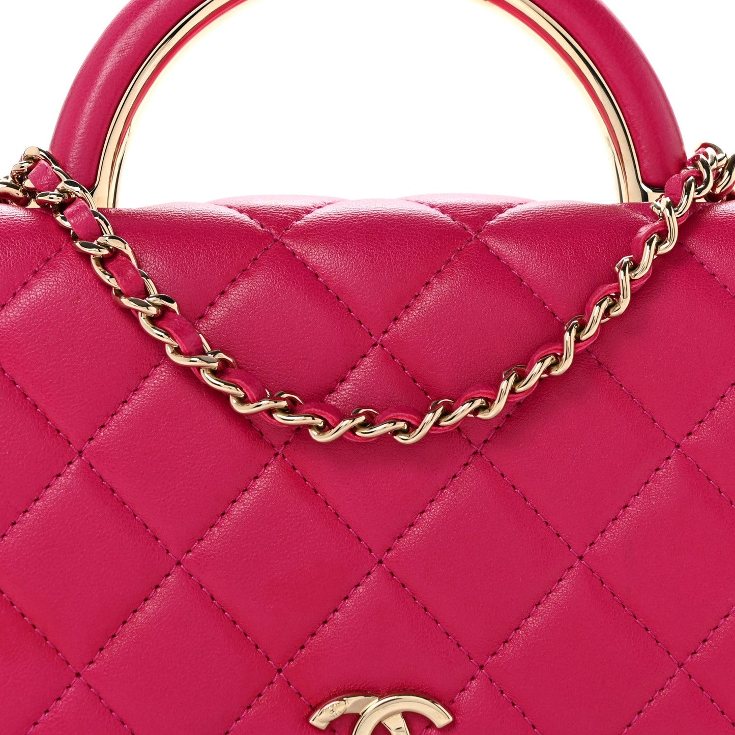 Lambskin Quilted Top Handle Wallet On Chain WOC Pink