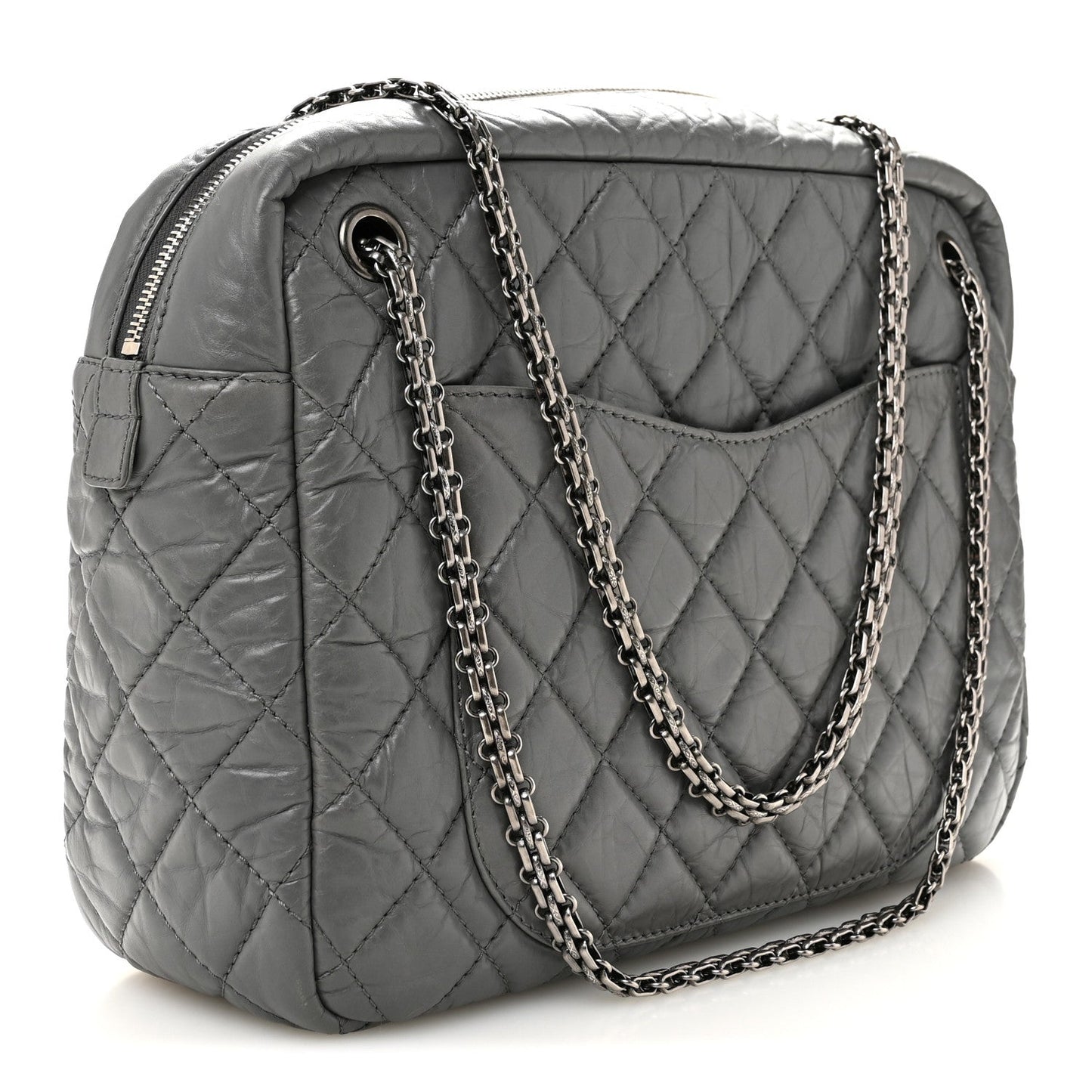 Aged Calfskin Quilted Large Reissue Camera Case Grey