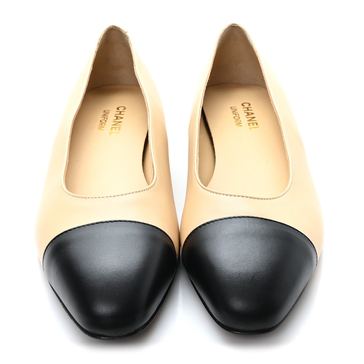 Lambskin Cap Toe CC Uniform Ballerina Flats 40.5 Beige Black