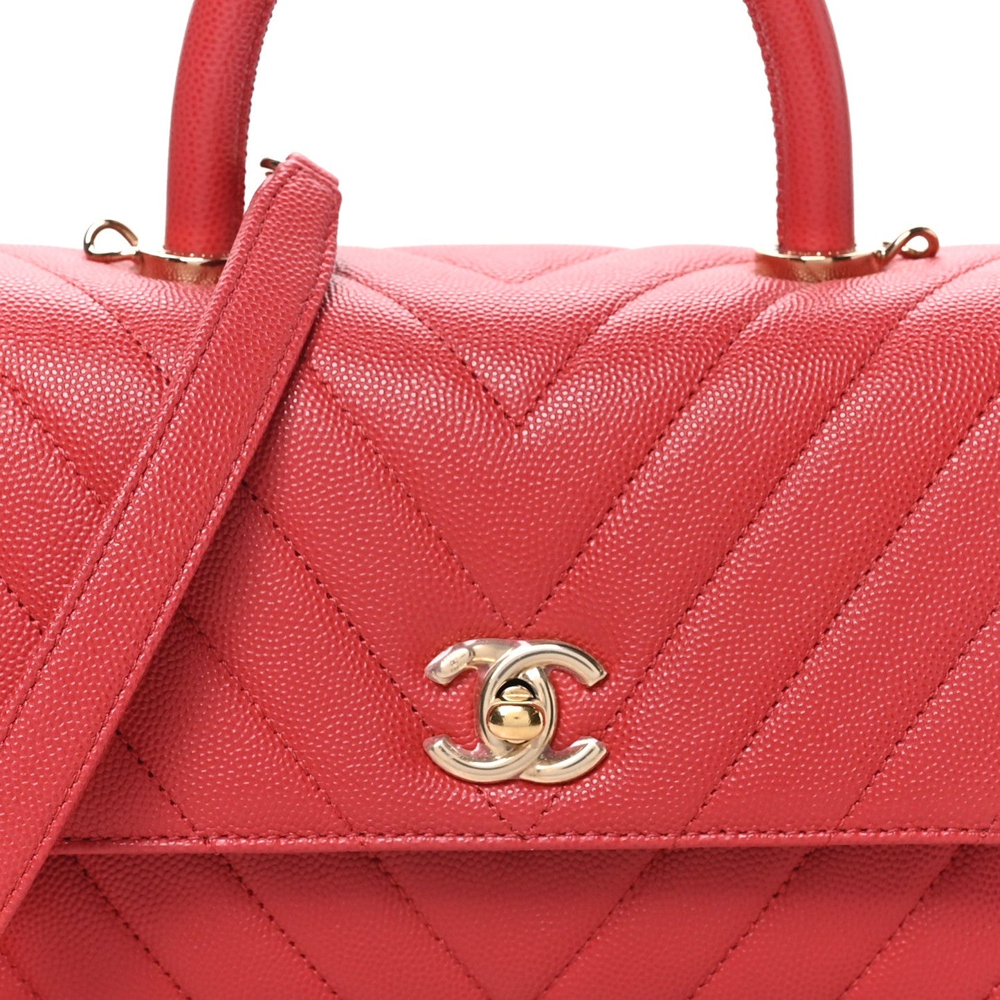 Caviar Chevron Quilted Mini Coco Handle Flap Red