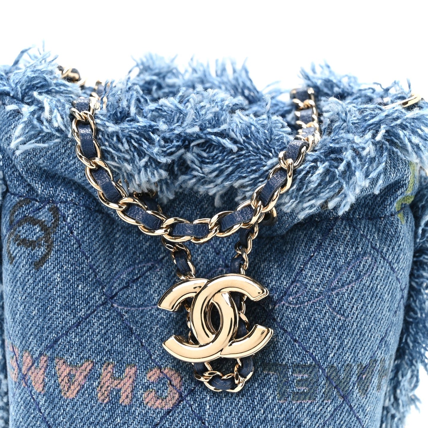Denim Quilted Mood Mini Bucket With Chain Blue Multicolor