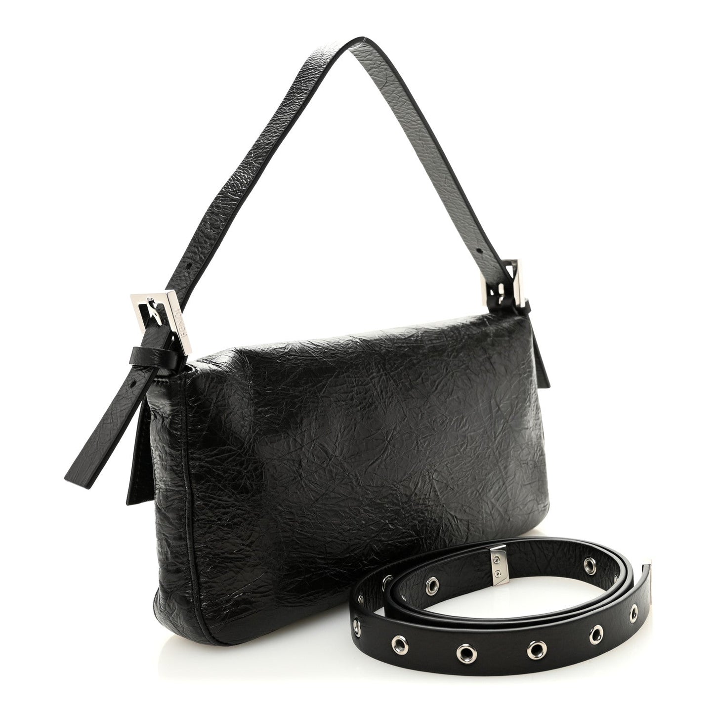 Crackled Calfskin Baguette 26424 Black
