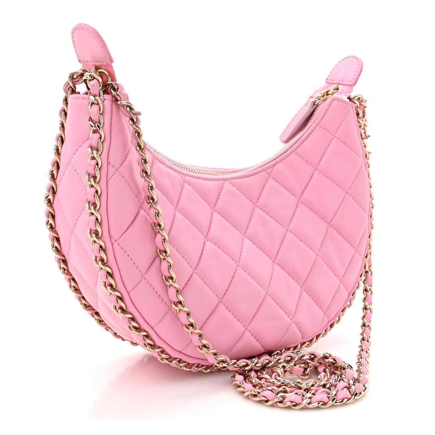 Lambskin Quilted Small Hobo Bag Pink