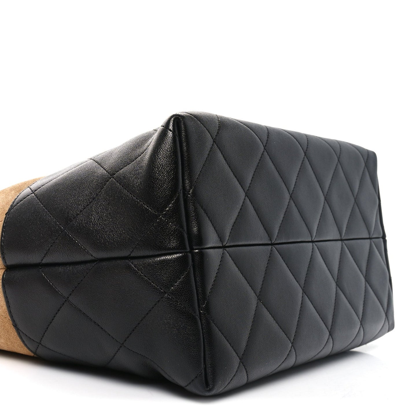 Suede Calfskin Shiny Lambskin Quilted Large Coco Base Shopping Bag Beige Black