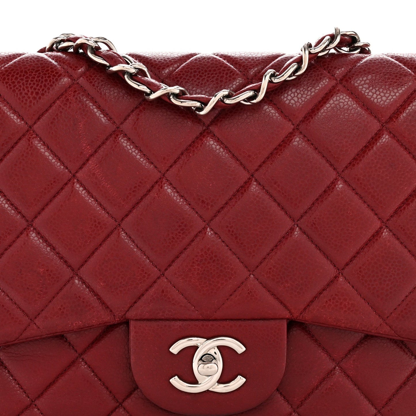 Caviar Quilted Jumbo Double Flap Dark Red