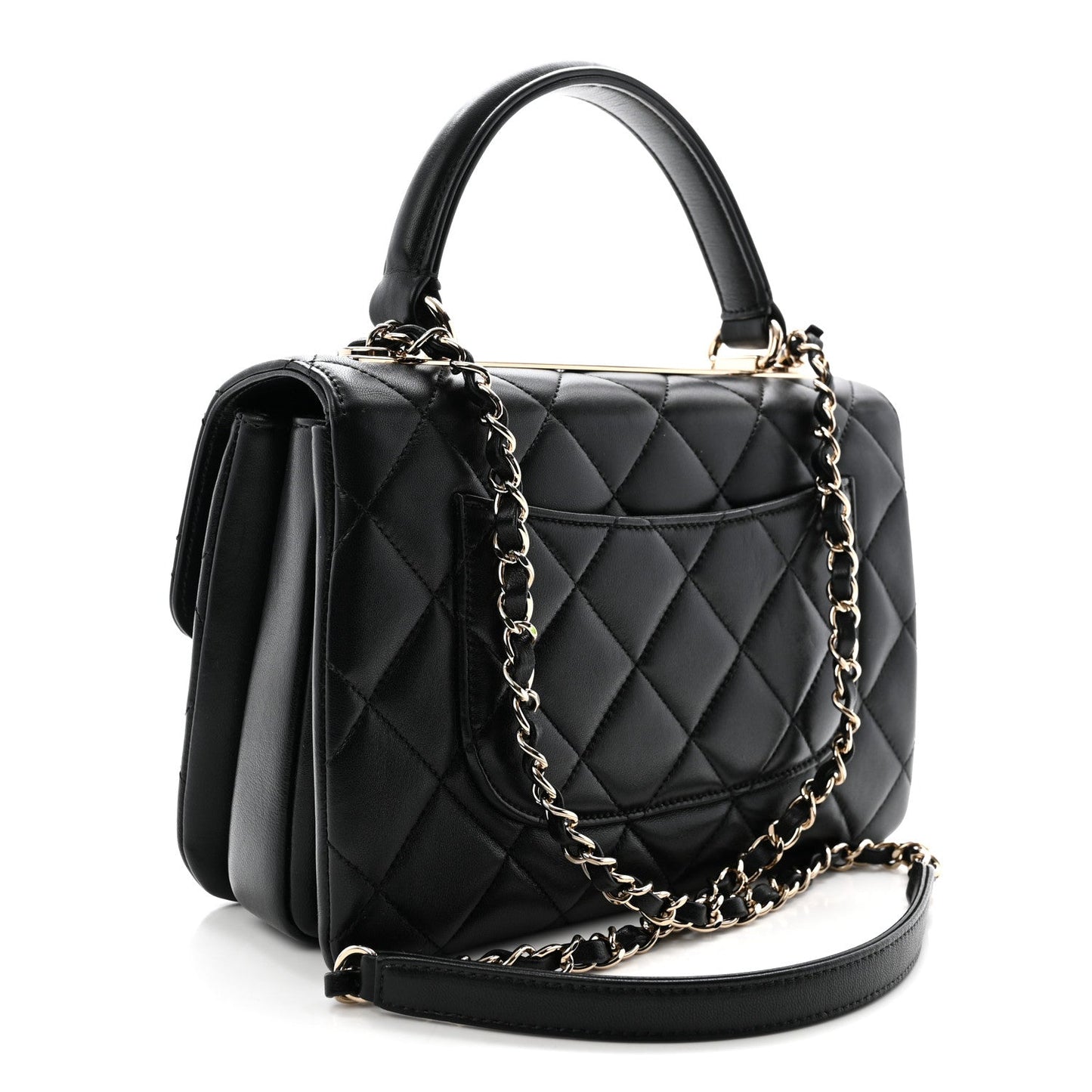 Lambskin Quilted Small Trendy CC Dual Handle Flap Bag Black