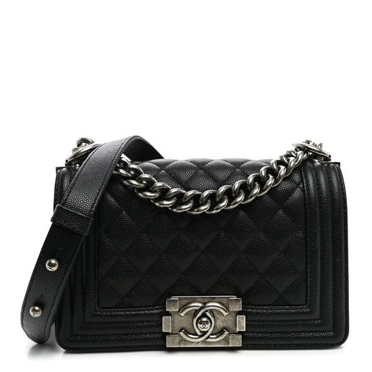 Caviar Quilted Small Boy Flap Black