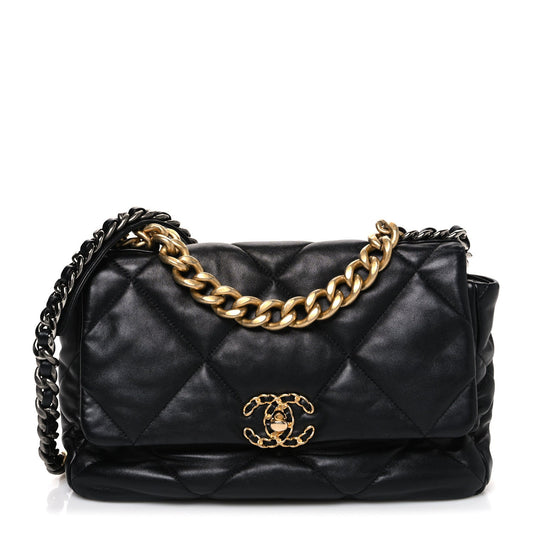 Lambskin Quilted Large Chanel 19 Flap Black
