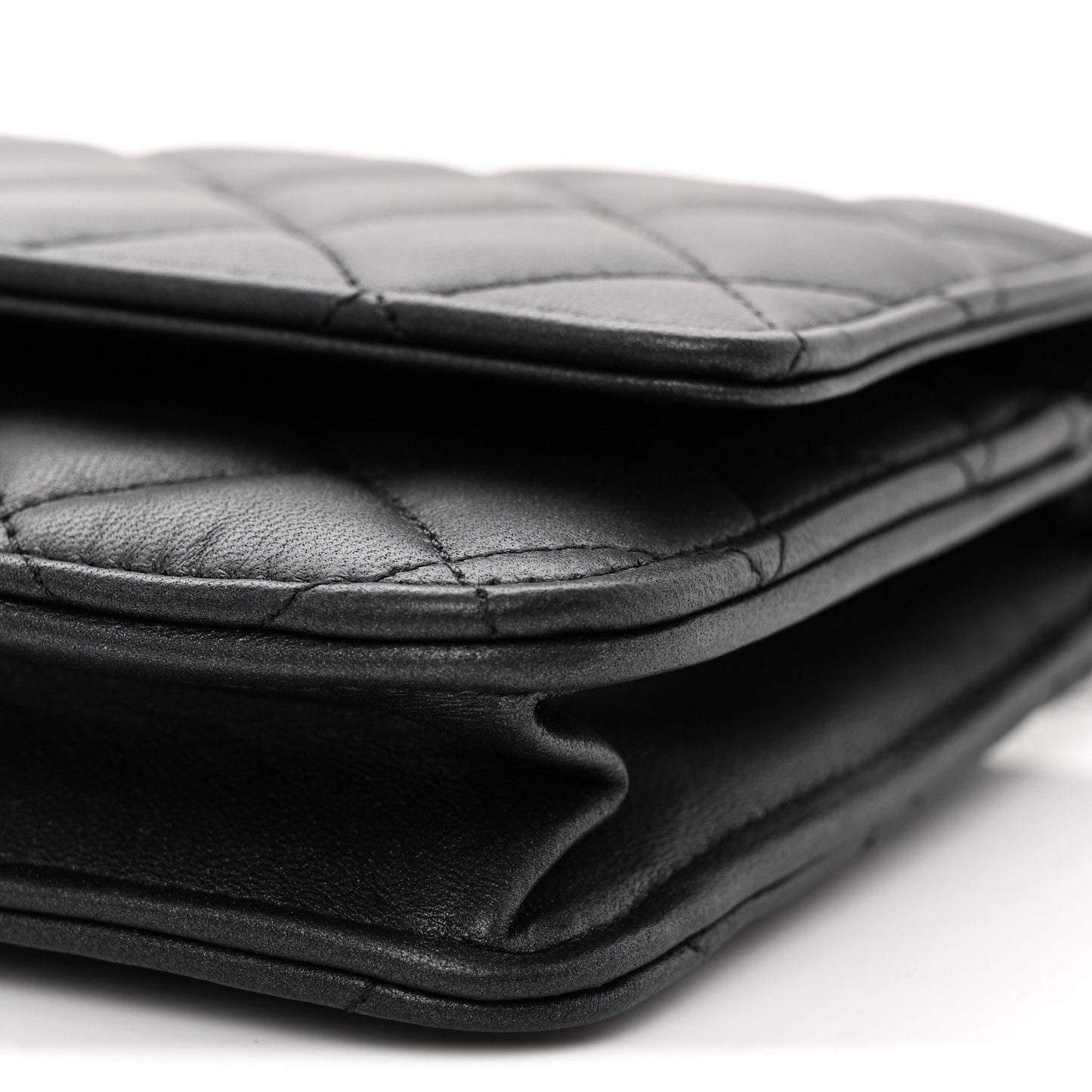 Pearly Lambskin Quilted Wallet On Chain WOC So Black