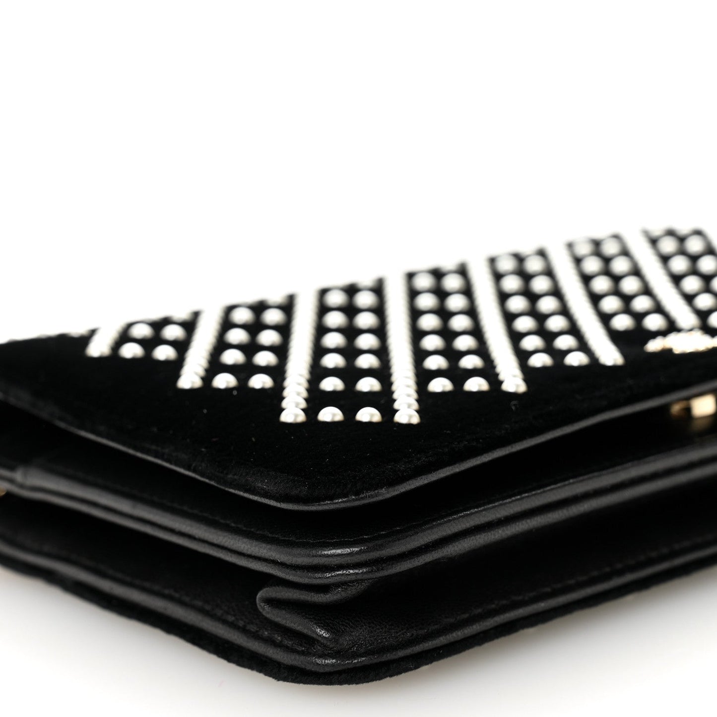 Velvet Pearl Diamond Embellished Wallet On Chain WOC Black