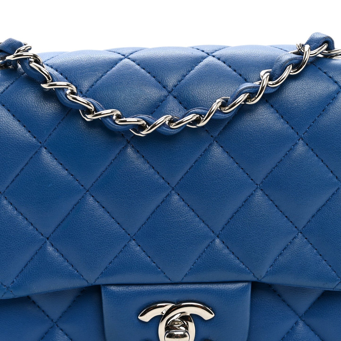 Lambskin Quilted Mini Square Flap Blue