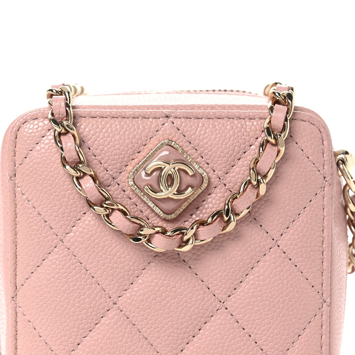 Caviar Quilted Clutch with Chain Light Pink