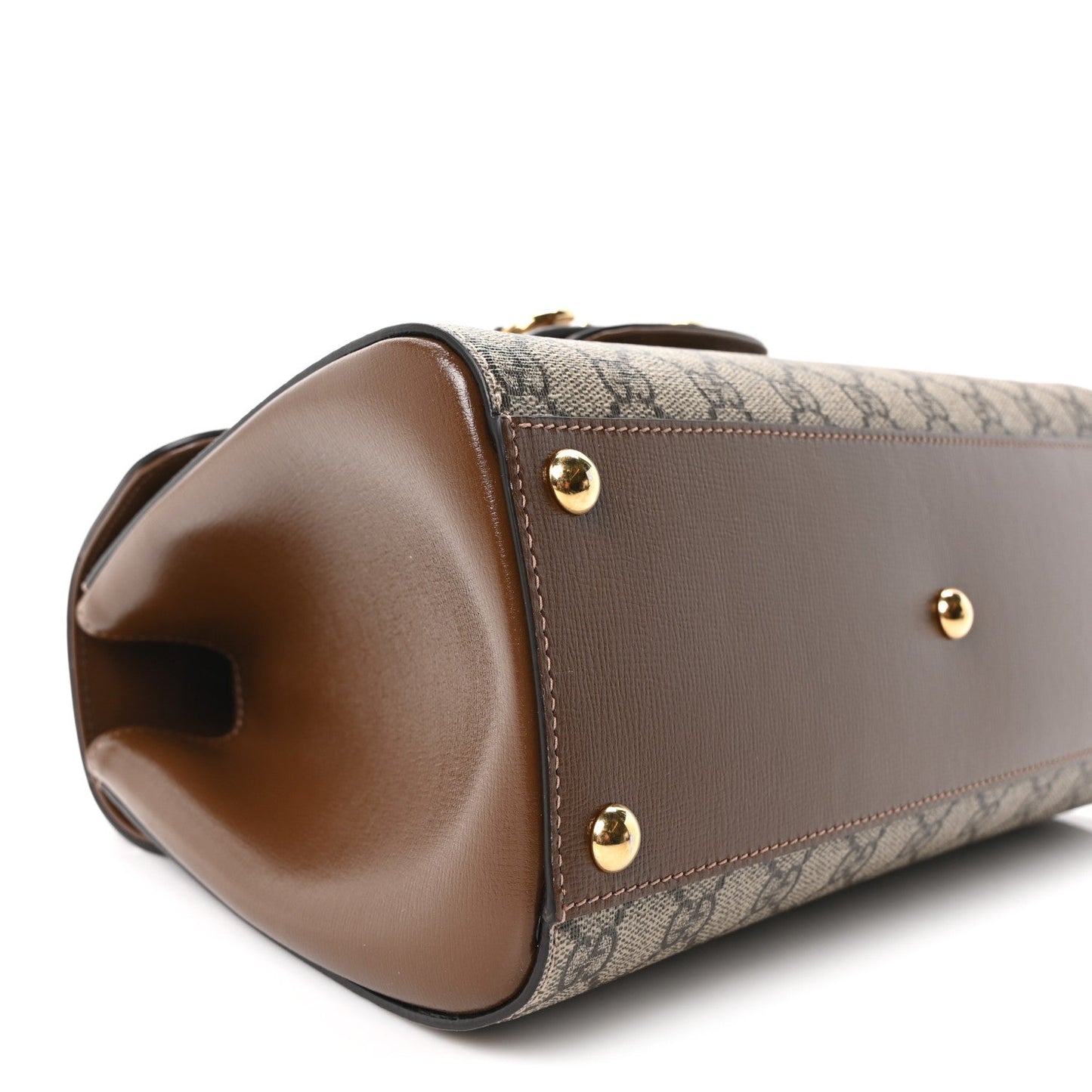 GG Supreme Monogram Calfskin Medium Horsebit 1955 Top Handle Bag Beige Ebony Brown Sugar