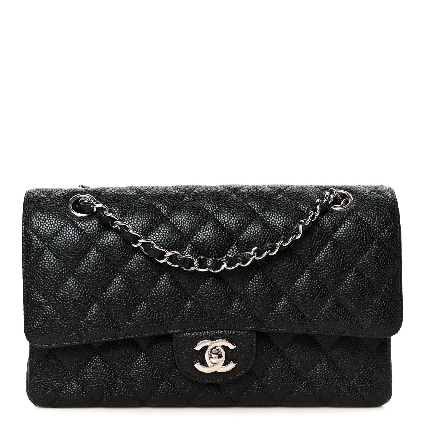 Caviar Quilted Medium Double Flap Black