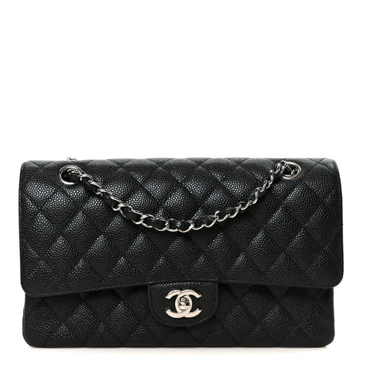 Caviar Quilted Medium Double Flap Black
