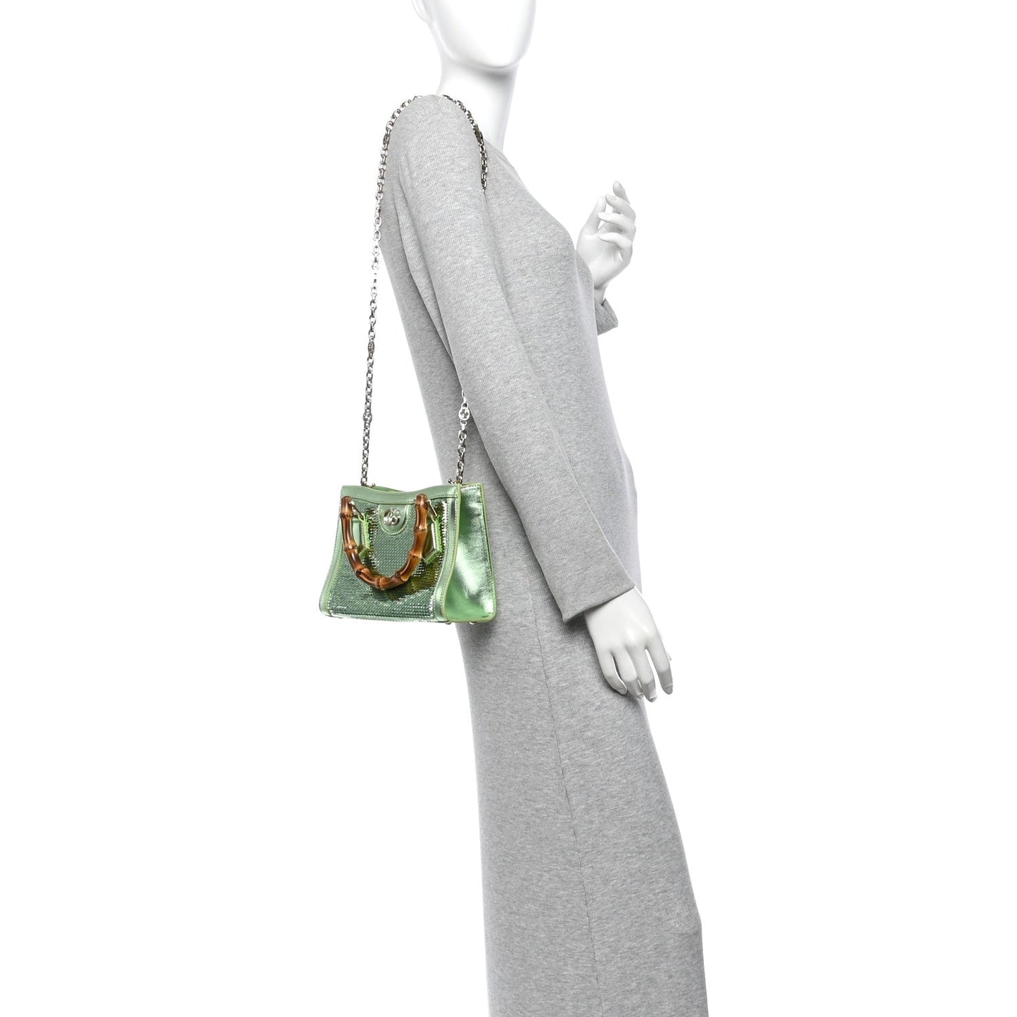 Metallic Calfskin Sequin Mini Diana Tote Bag Green