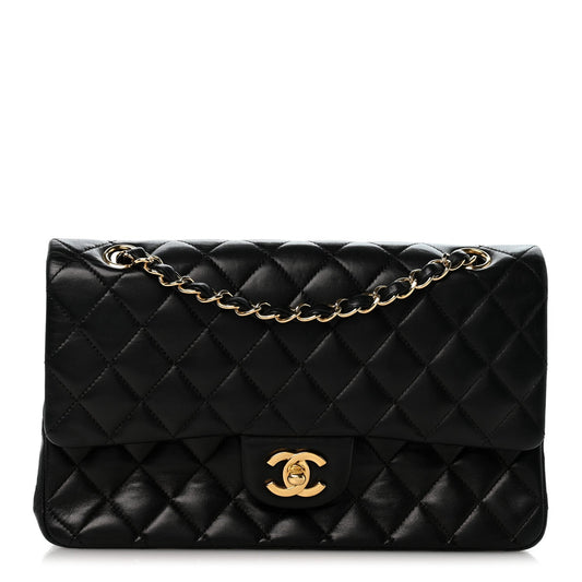 Lambskin Quilted Medium Double Flap Black