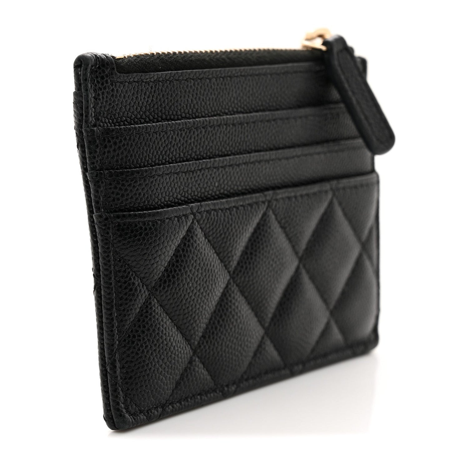 Caviar Quilted CC Zip Card Holder Black