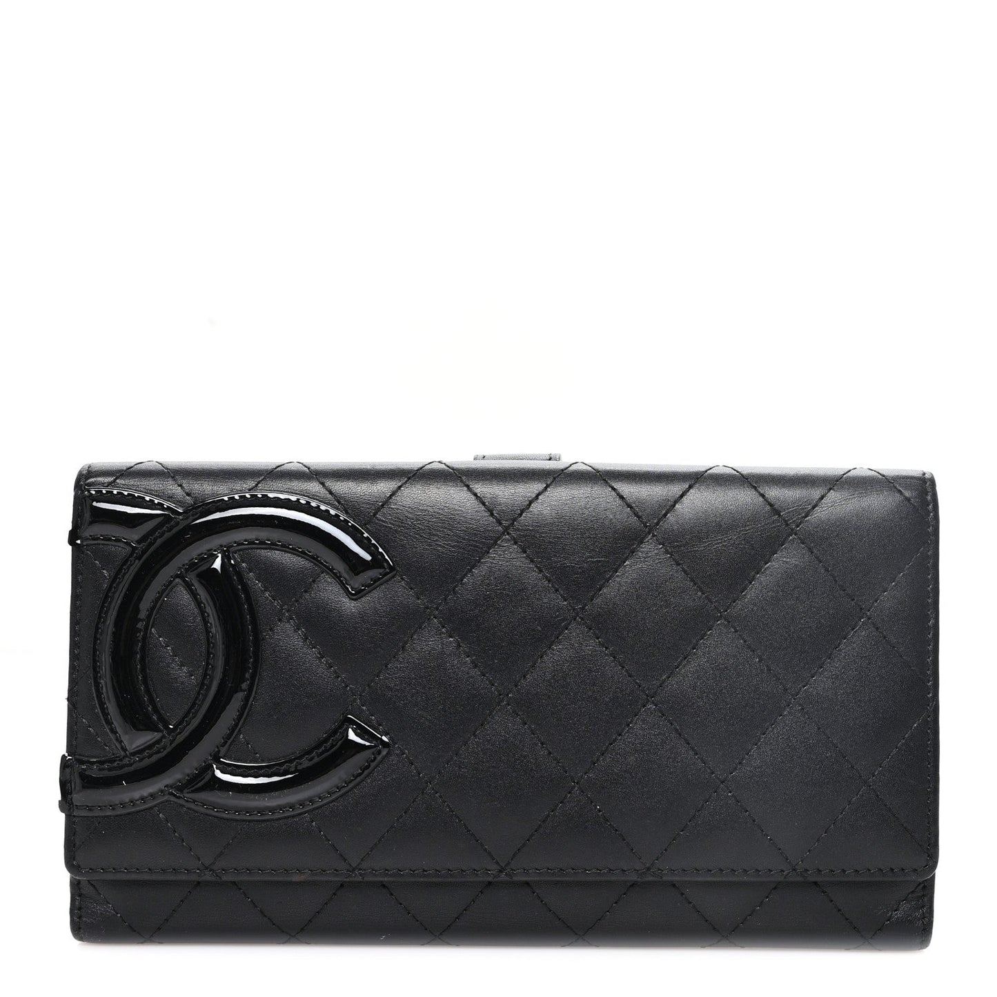 Calfskin Quilted Cambon Tri-Fold Wallet Black Black