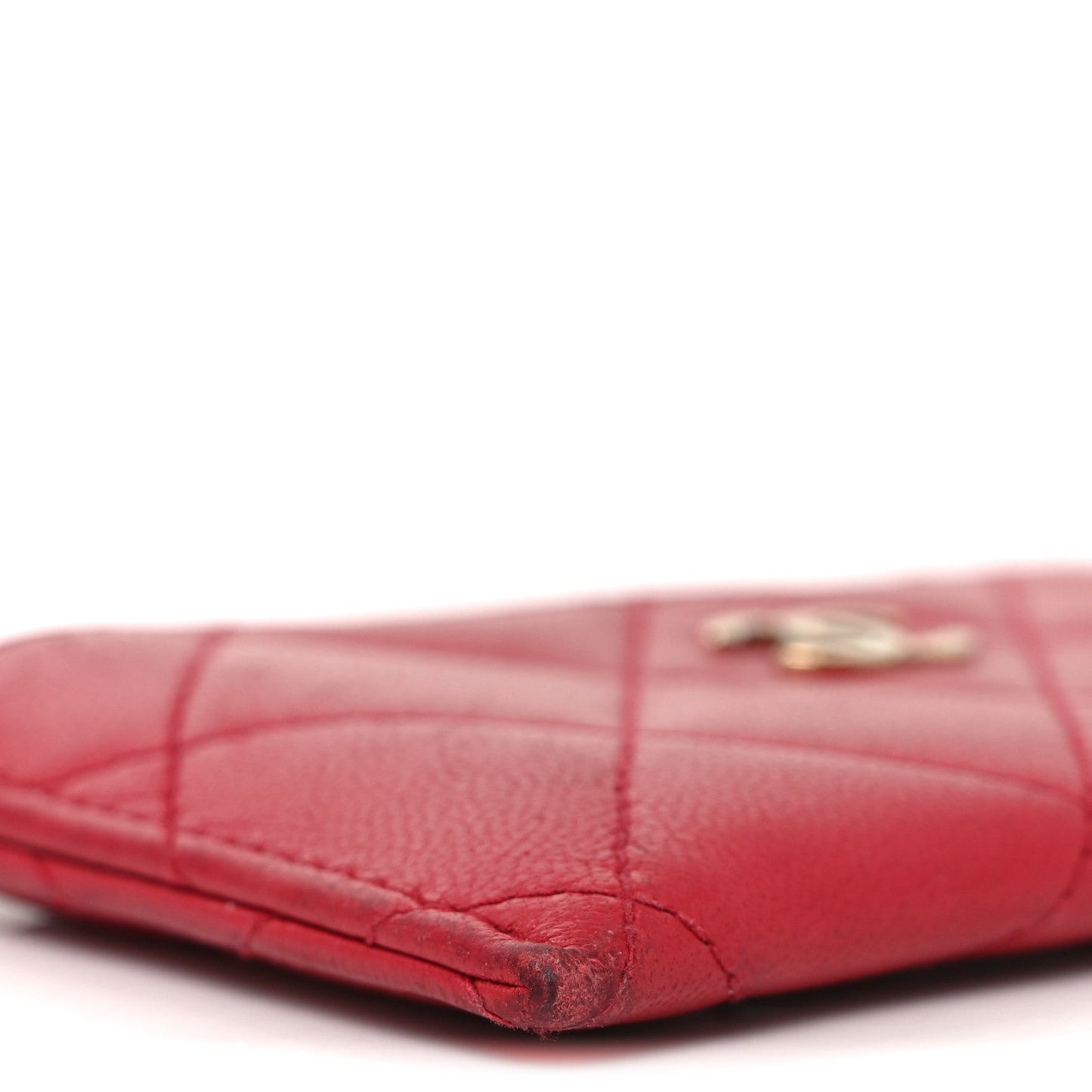 Lambskin Quilted Card Holder Red