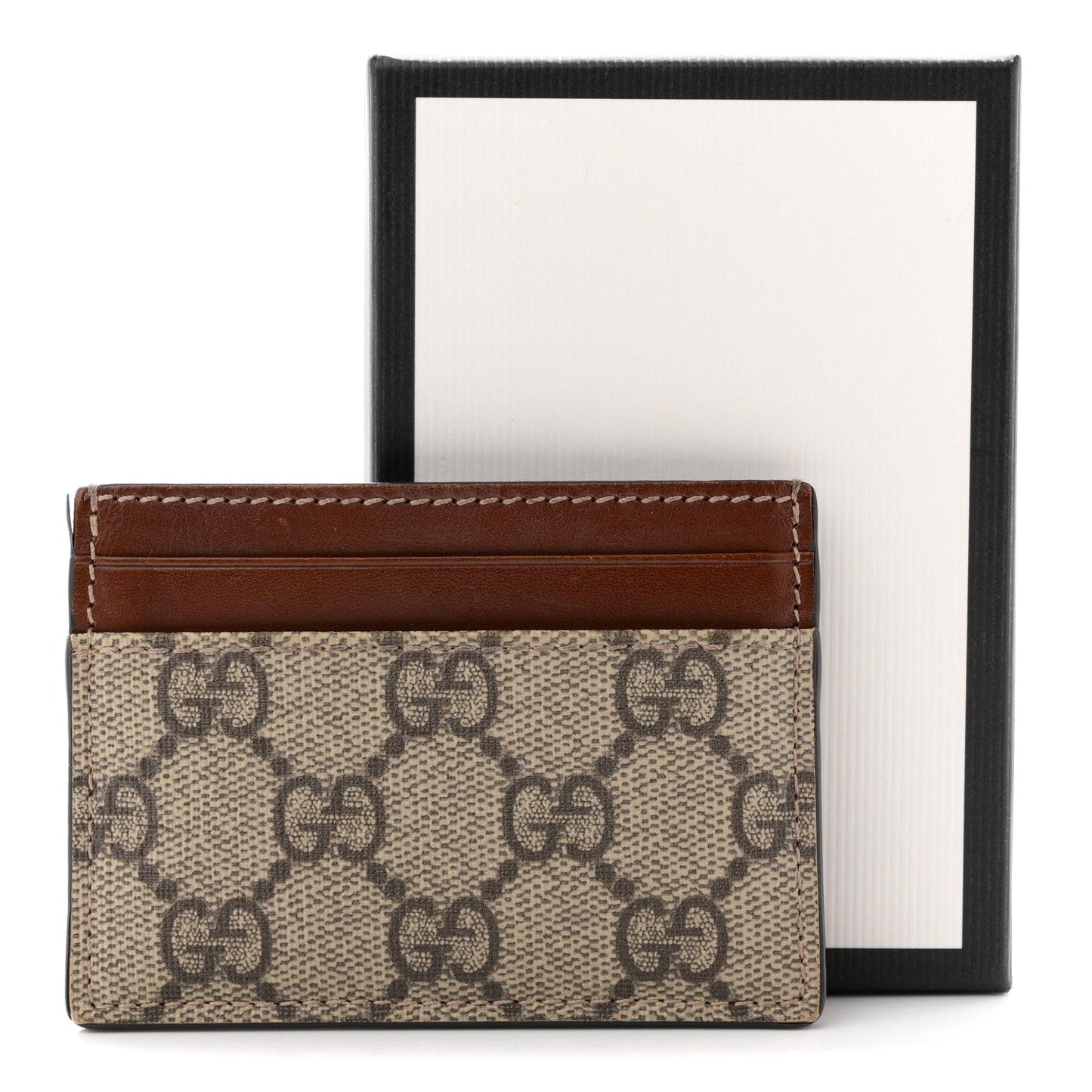 GG Supreme Monogram Calfskin Card Holder Beige Ebony Cuir
