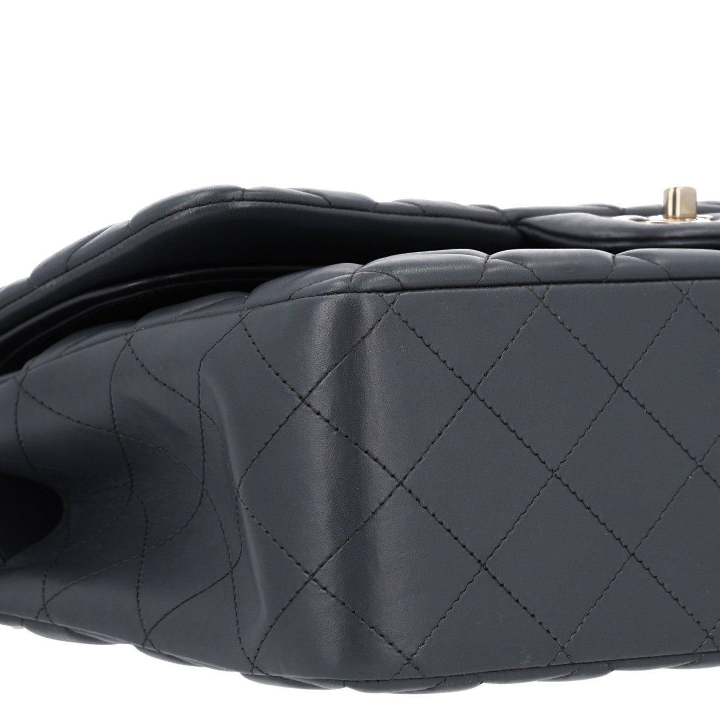 Lambskin Quilted Jumbo Double Flap Dark Grey