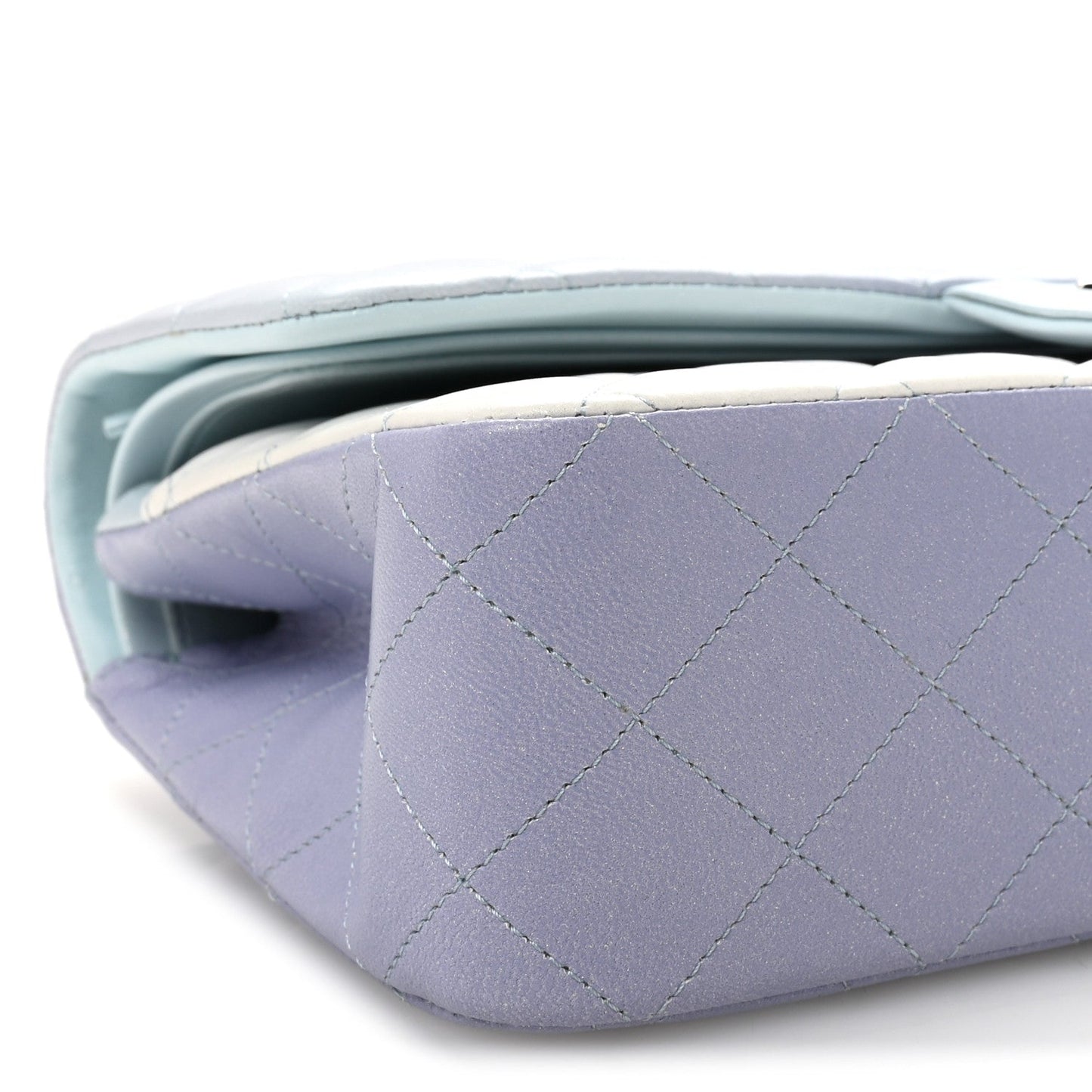 Perforated Lambskin Quilted Medium Double Flap Light Blue Light Purple White