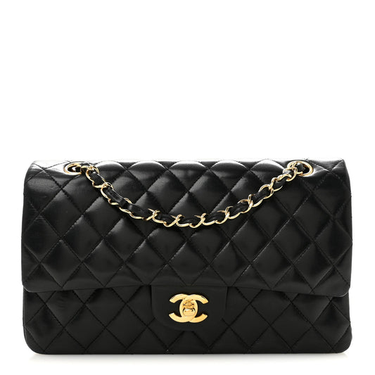 Lambskin Quilted Medium Double Flap Black
