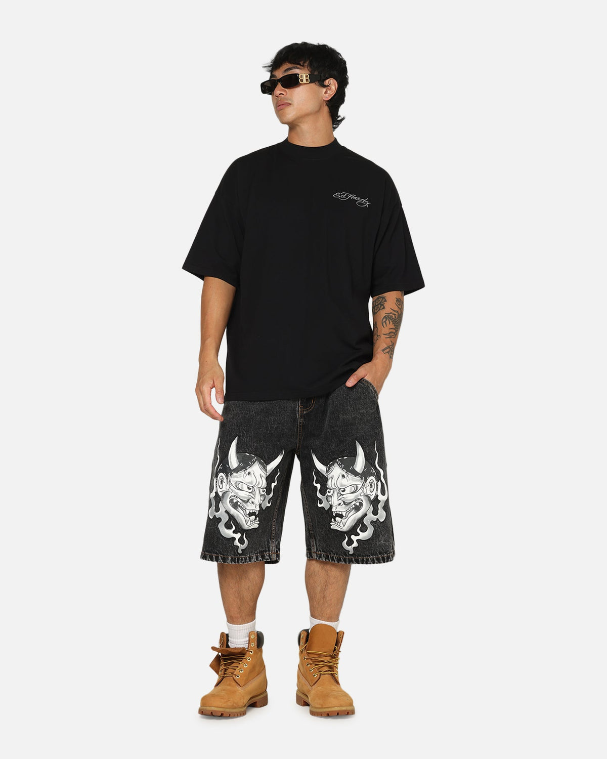 Ed Hardy Established 77 Denim Jorts Black