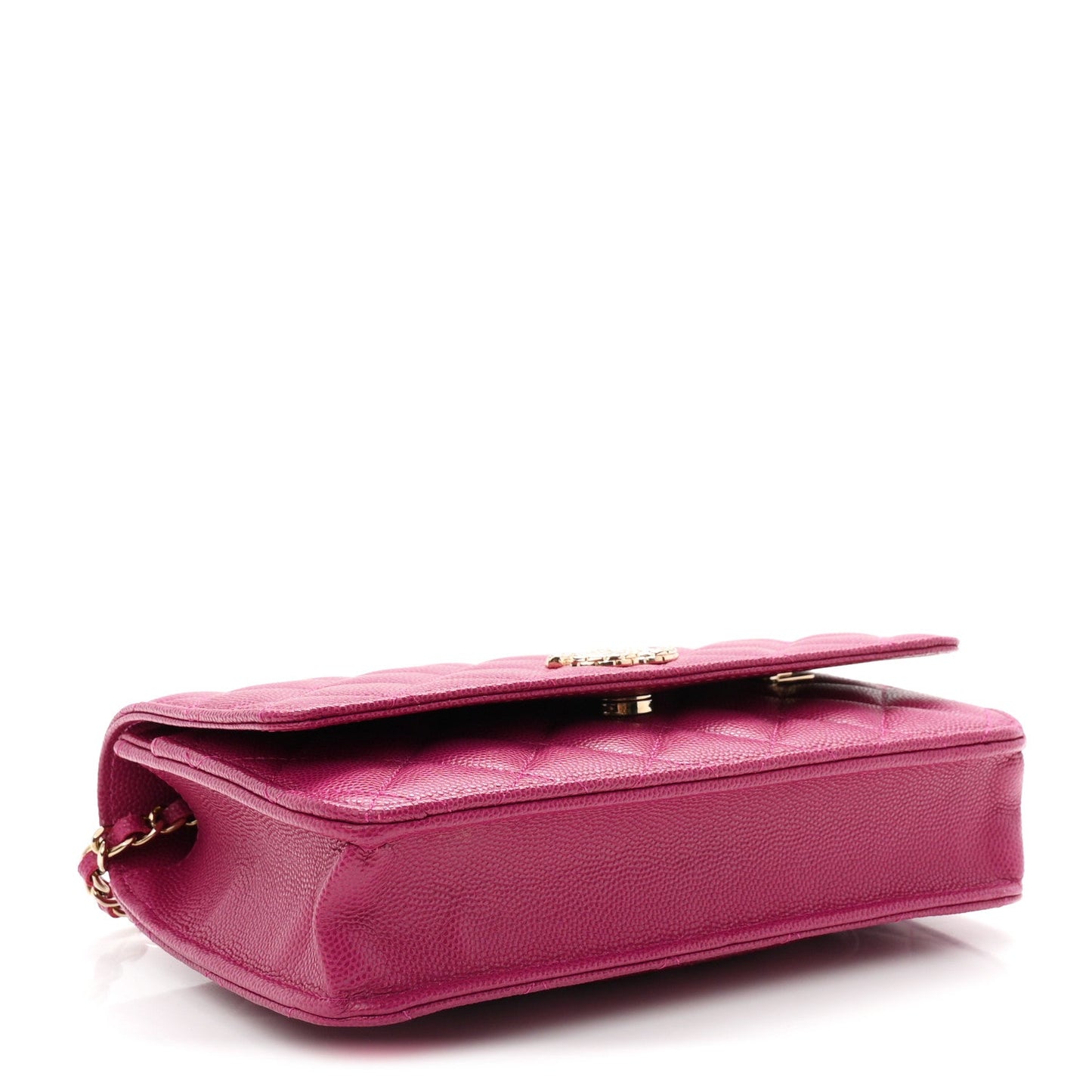 Caviar Quilted Chain Embossed CC Wallet On Chain WOC Fuchsia