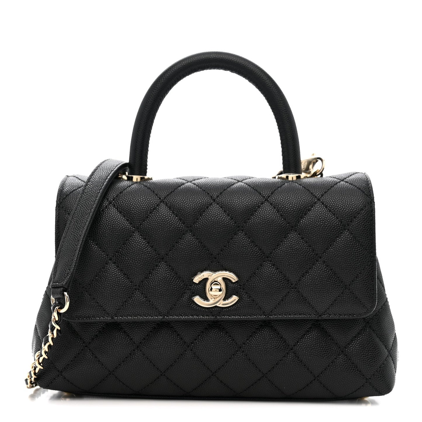 Caviar Quilted Mini Coco Handle Flap Black